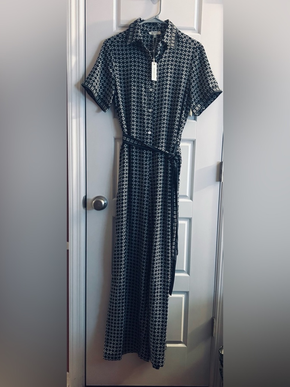 NWT Max Studio Black & White Geometric Wide Leg Jumpsuit XS